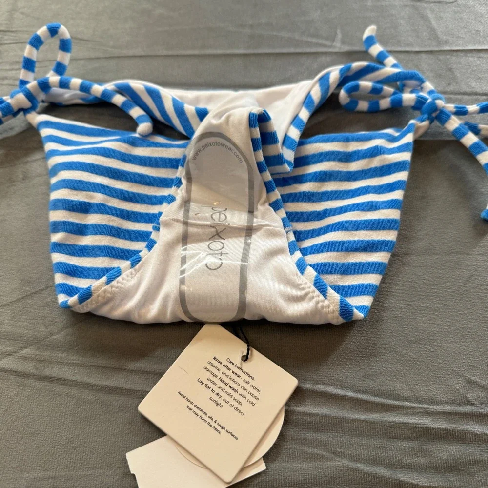 Peixoto Womens Terry Amore Tonie Bikini Bottom XS Blue White Striped Side Tie - Picture 3 of 8